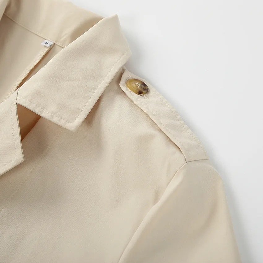 Splicing Lapel Lace-up Belt Windbreaker Coat