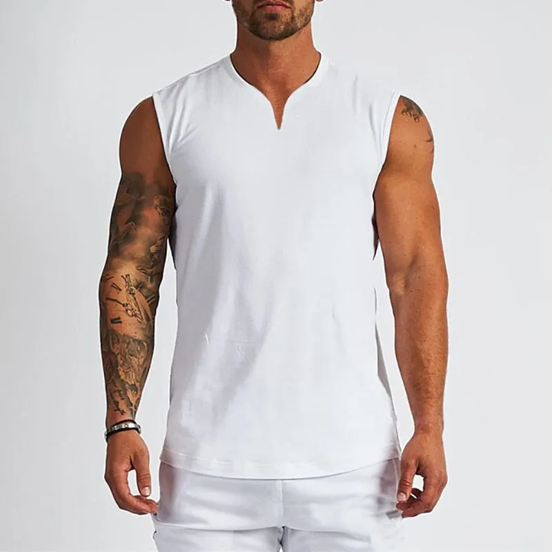 Split V-neck Fitness Muscle Shirt