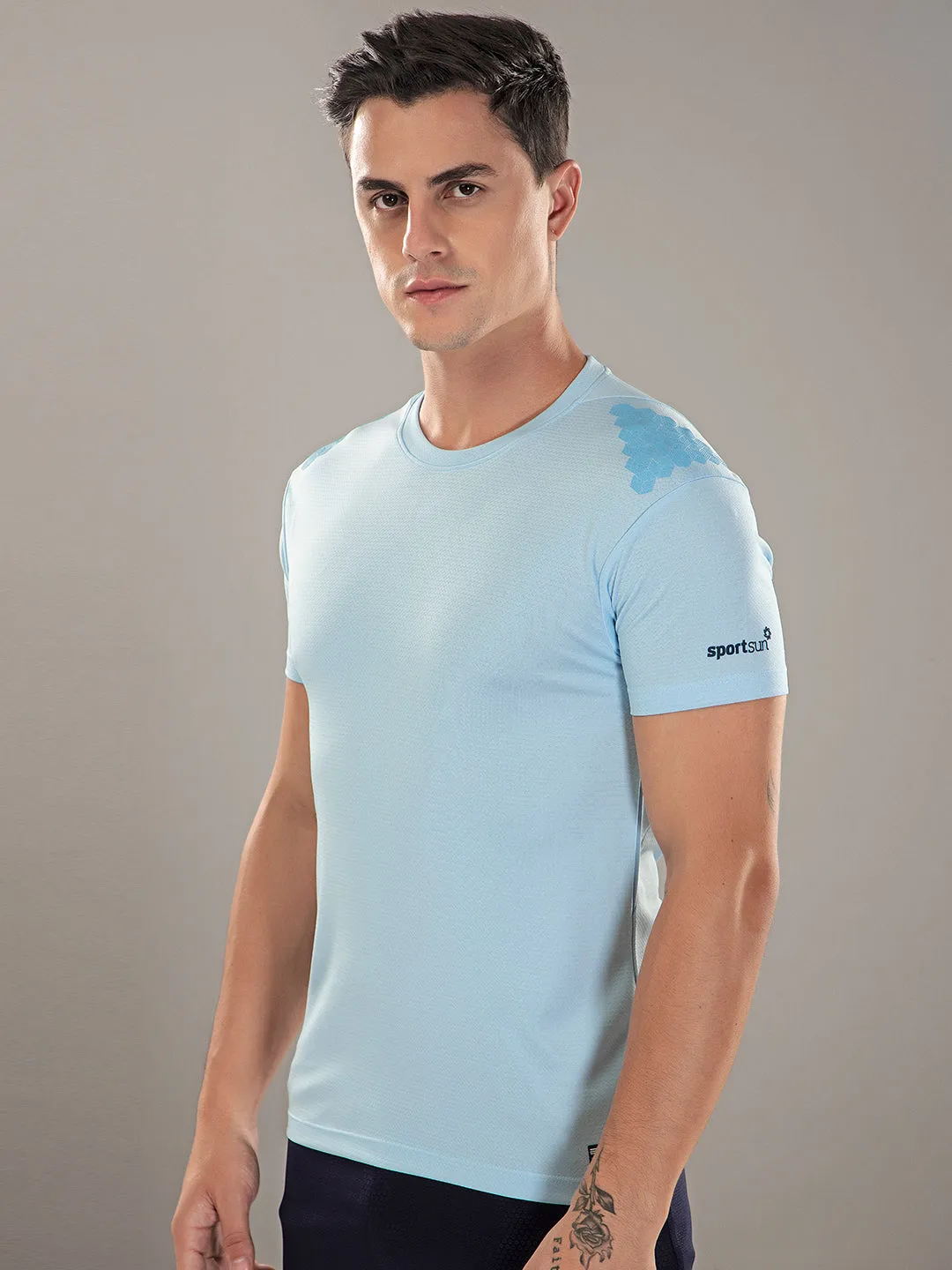 Sport Sun Active Round Neck Sky Blue T Shirt