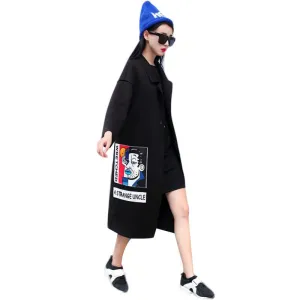Spring Fashion/Casual Women's Trench Coat Long Outerwear Cartoon Loose Clothes Single Breasted Vestidos Plus Size