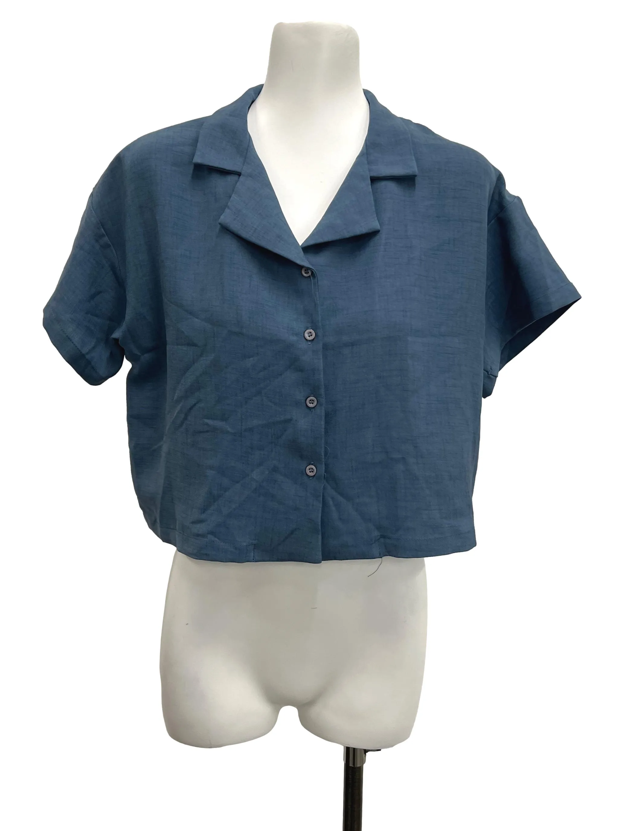 Spruce Blue Graphic Check Button Blouse TEM