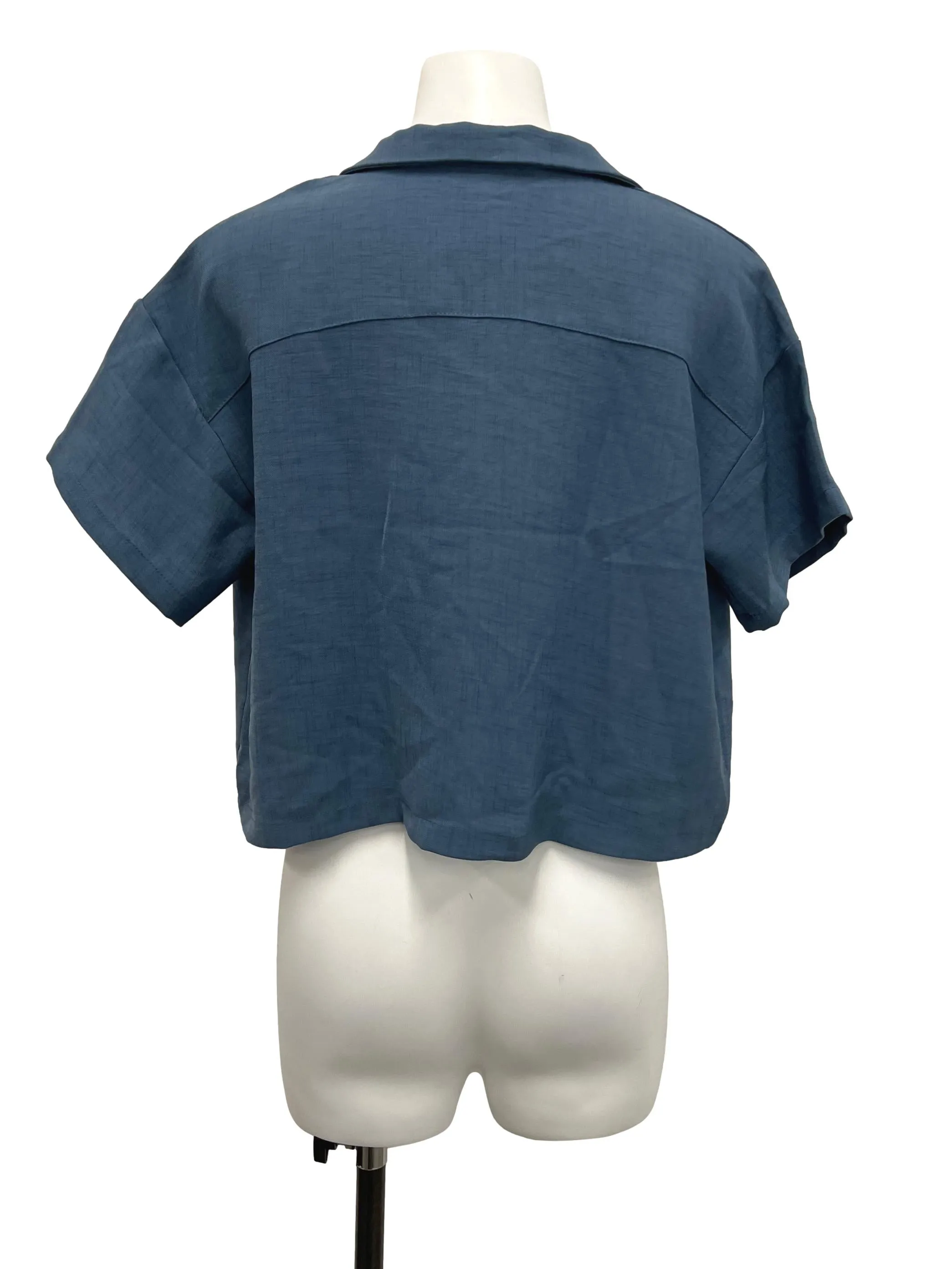 Spruce Blue Graphic Check Button Blouse TEM