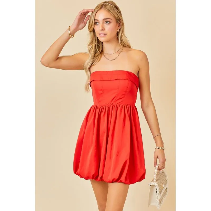 Strapless Bubble Hem Mini Dress
