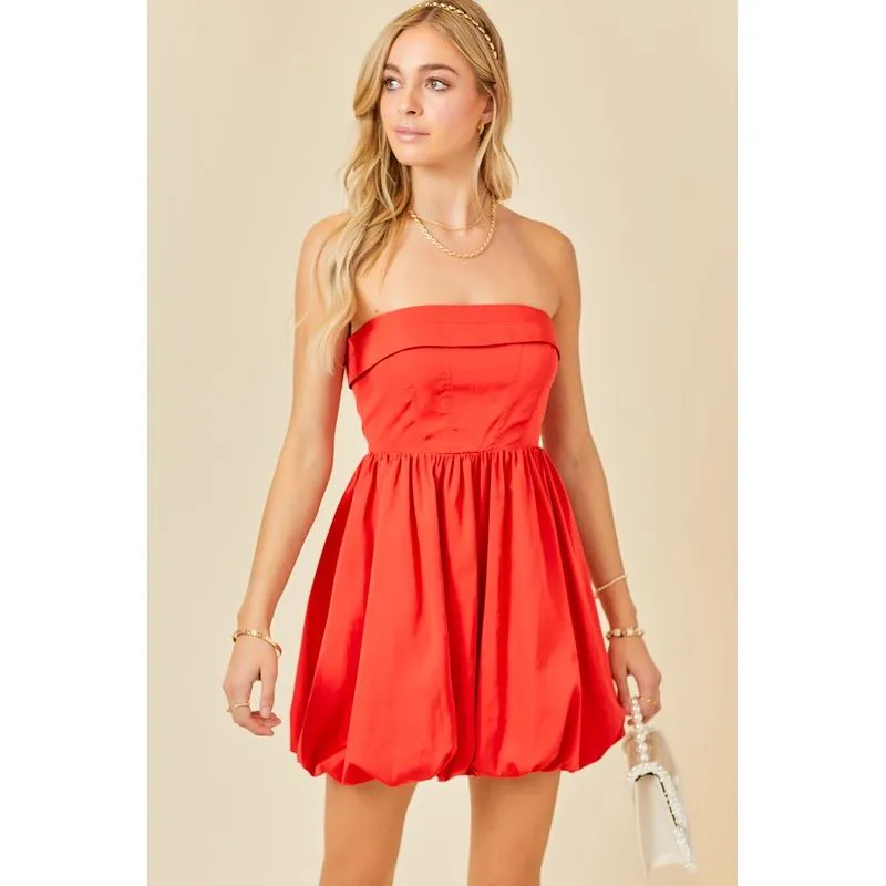 Strapless Bubble Hem Mini Dress