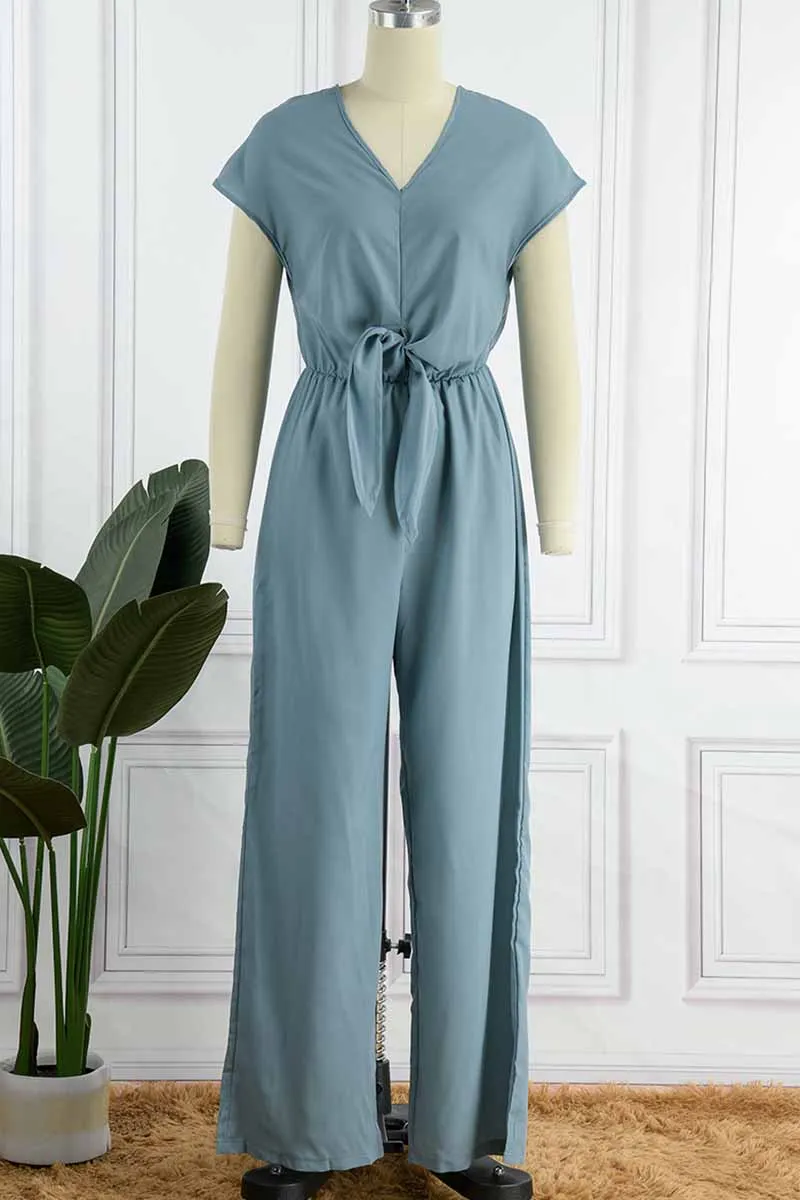 Street Solid Backless V Neck Loose Jumpsuits(3 Colors)