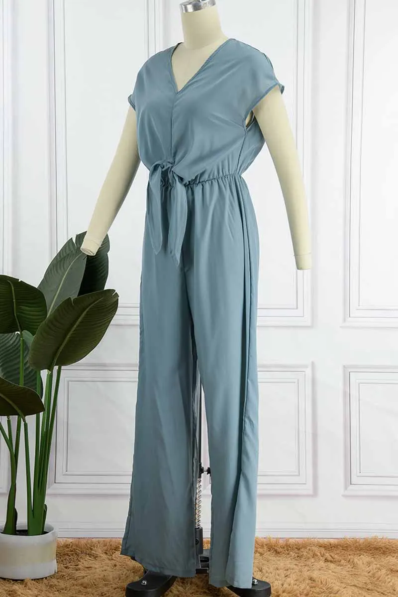 Street Solid Backless V Neck Loose Jumpsuits(3 Colors)