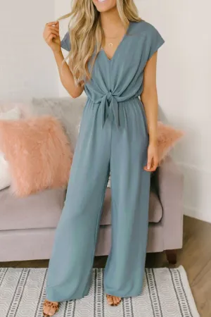 Street Solid Backless V Neck Loose Jumpsuits(3 Colors)
