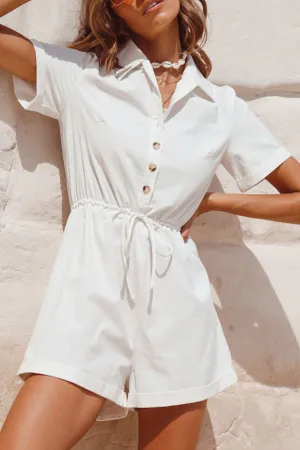 Street Solid Patchwork Turndown Collar Loose Jumpsuits