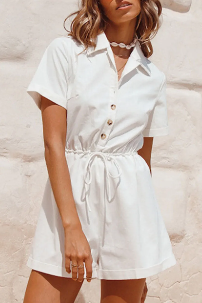 Street Solid Patchwork Turndown Collar Loose Jumpsuits