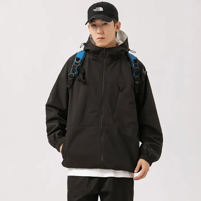 Stylish Windproof Raincoat Featuring a Drawstring Hem for Men