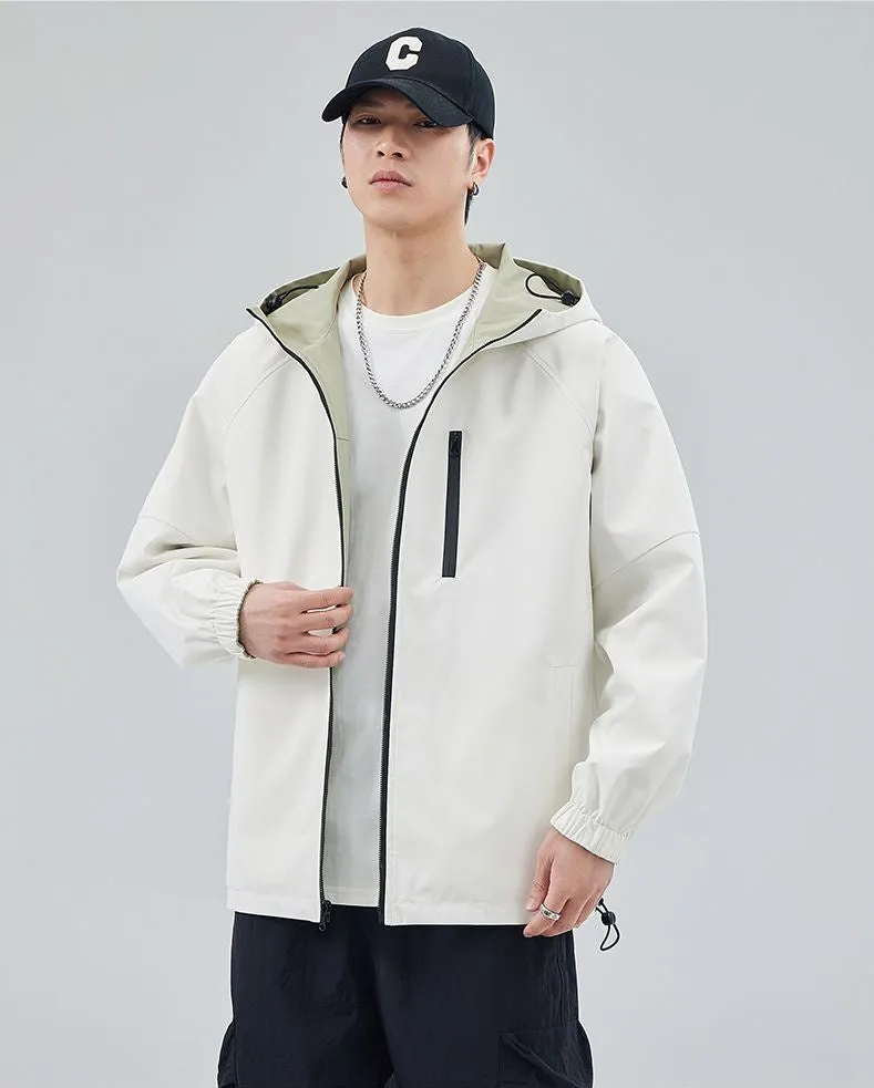 Stylish Windproof Raincoat Featuring a Drawstring Hem for Men