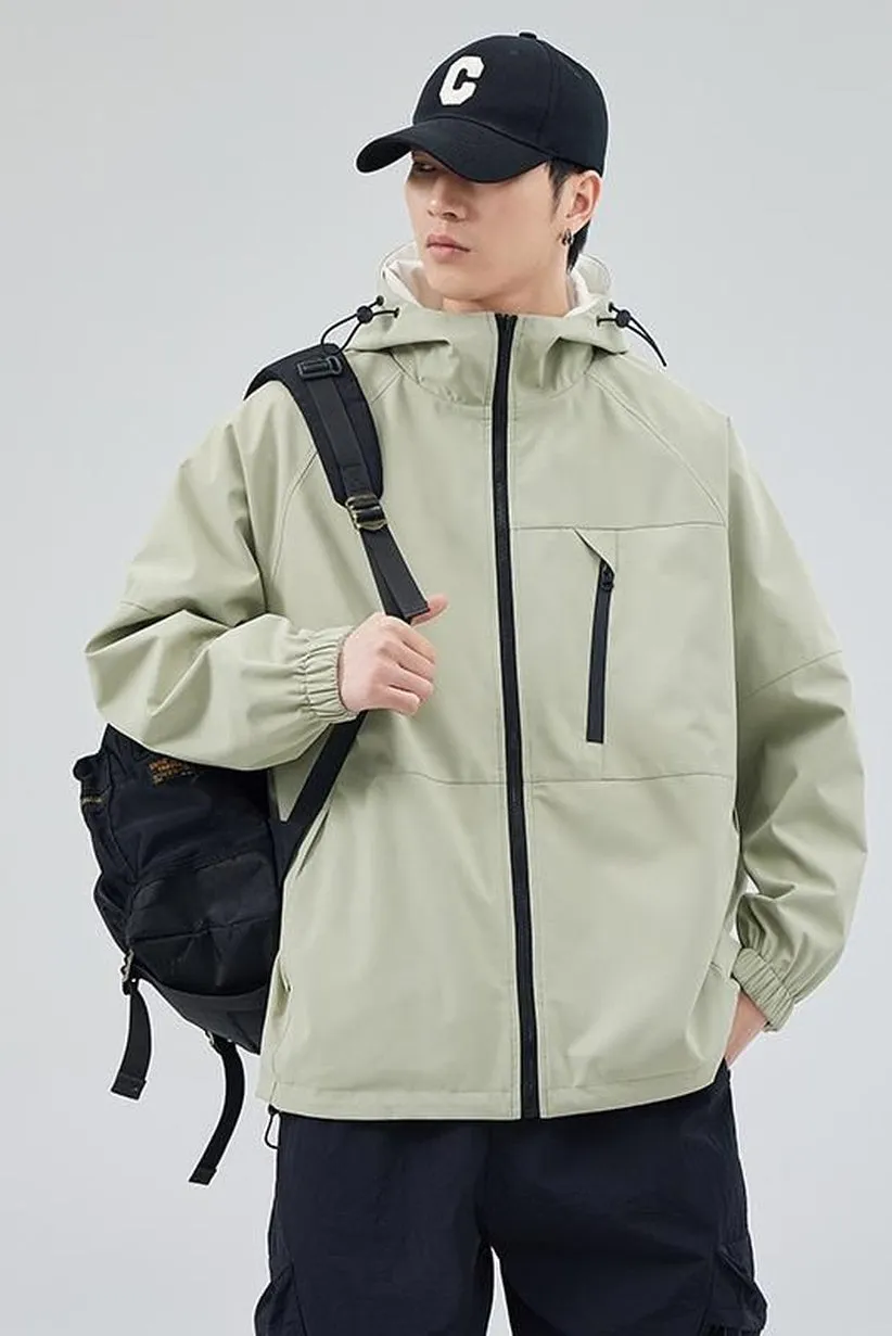 Stylish Windproof Raincoat Featuring a Drawstring Hem for Men