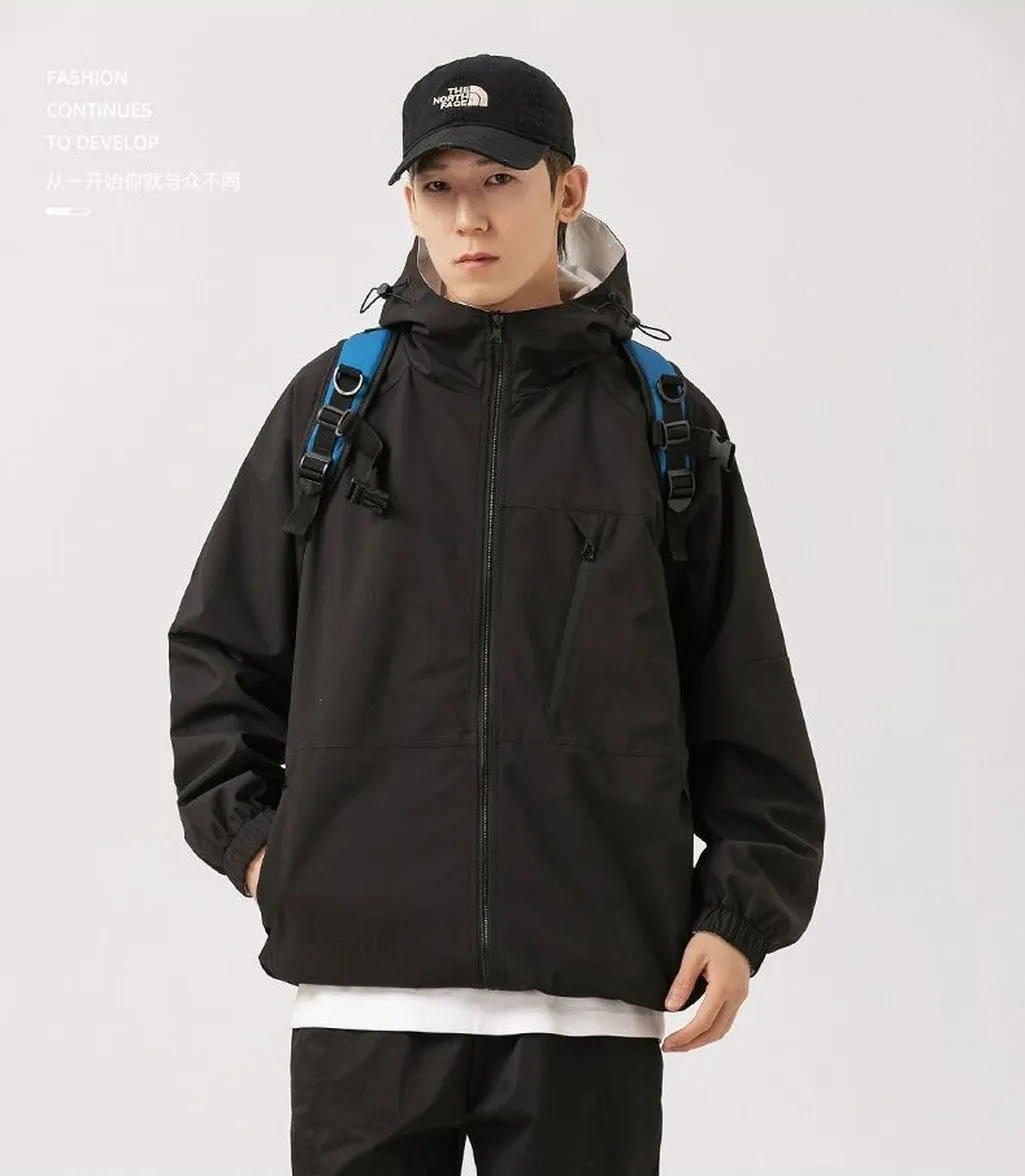 Stylish Windproof Raincoat Featuring a Drawstring Hem for Men