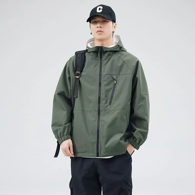 Stylish Windproof Raincoat Featuring a Drawstring Hem for Men