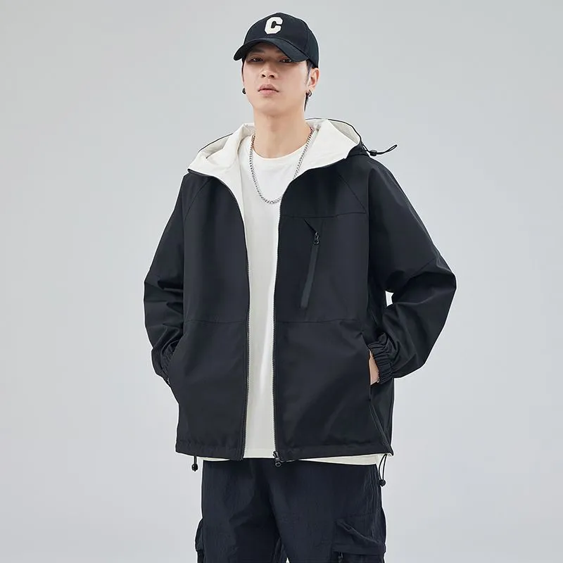 Stylish Windproof Raincoat Featuring a Drawstring Hem for Men