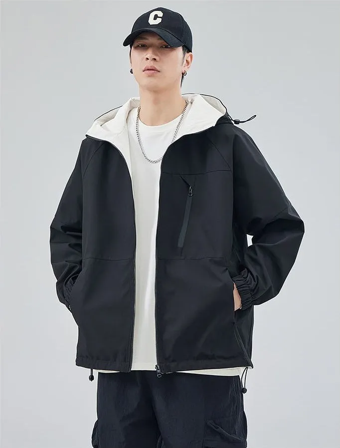 Stylish Windproof Raincoat Featuring a Drawstring Hem for Men