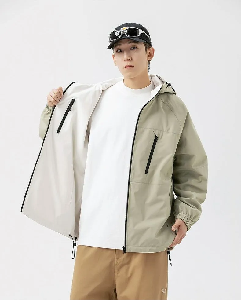 Stylish Windproof Raincoat Featuring a Drawstring Hem for Men