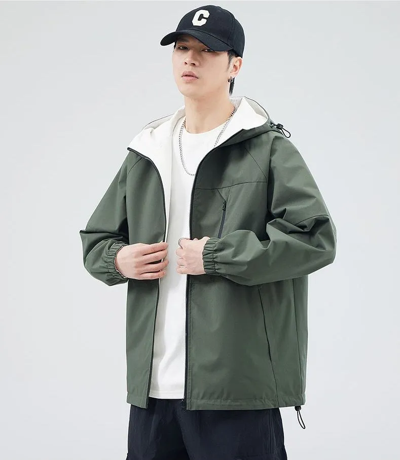Stylish Windproof Raincoat Featuring a Drawstring Hem for Men