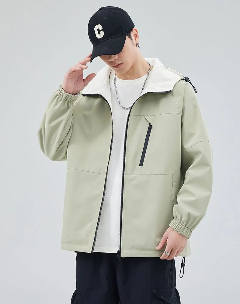 Stylish Windproof Raincoat Featuring a Drawstring Hem for Men