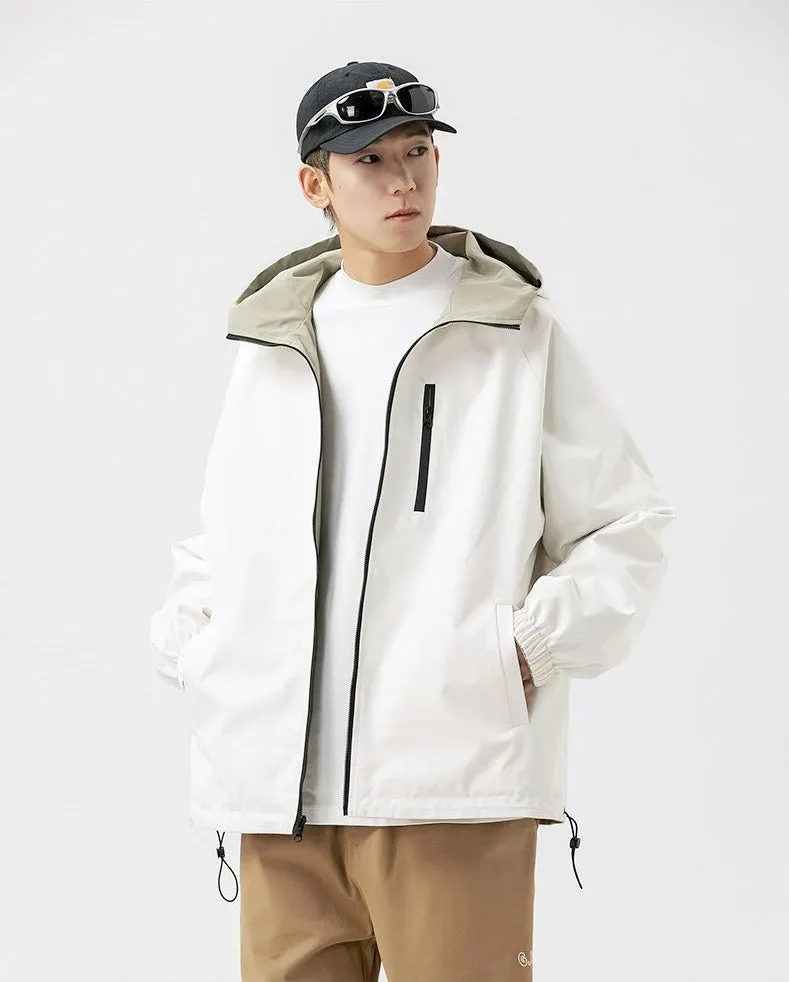 Stylish Windproof Raincoat Featuring a Drawstring Hem for Men