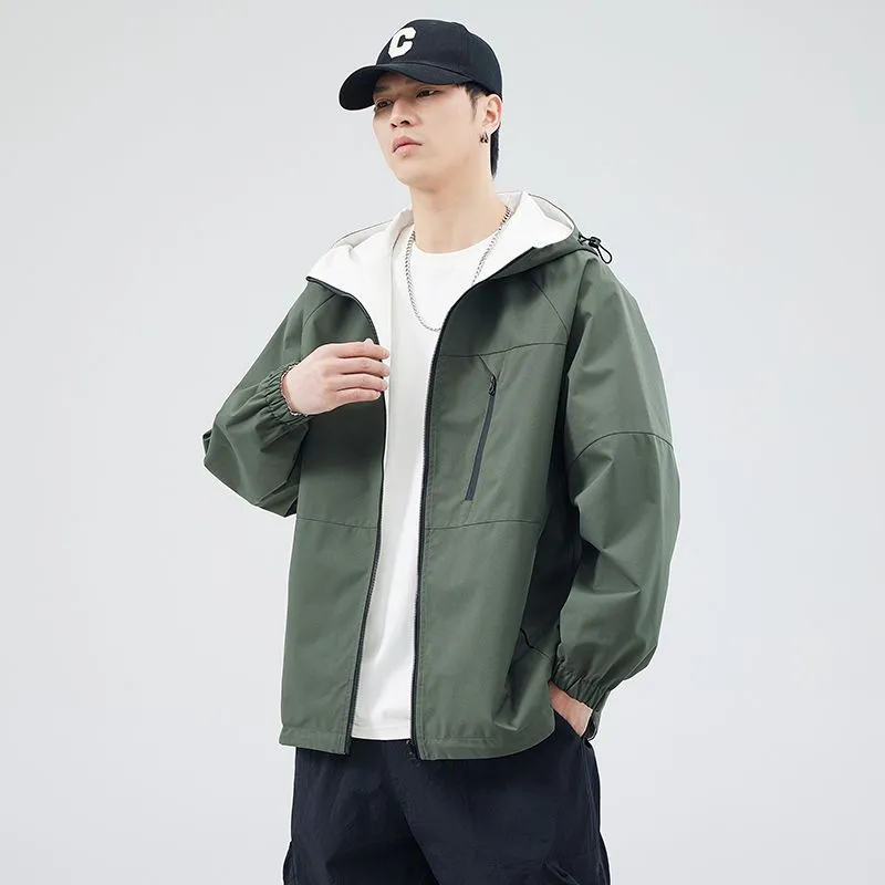 Stylish Windproof Raincoat Featuring a Drawstring Hem for Men