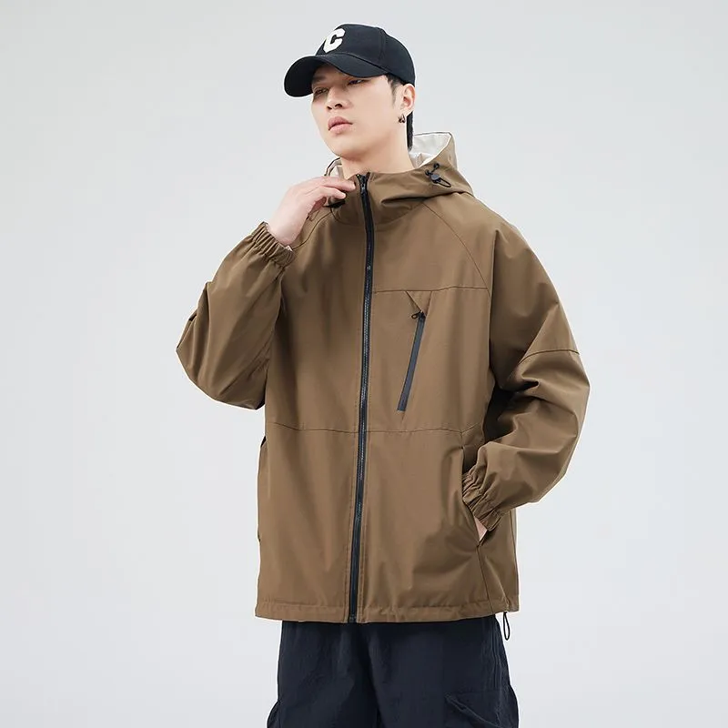 Stylish Windproof Raincoat Featuring a Drawstring Hem for Men