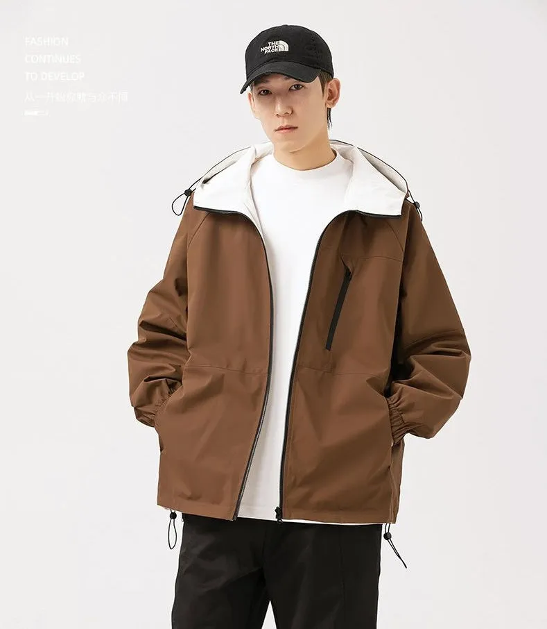 Stylish Windproof Raincoat Featuring a Drawstring Hem for Men
