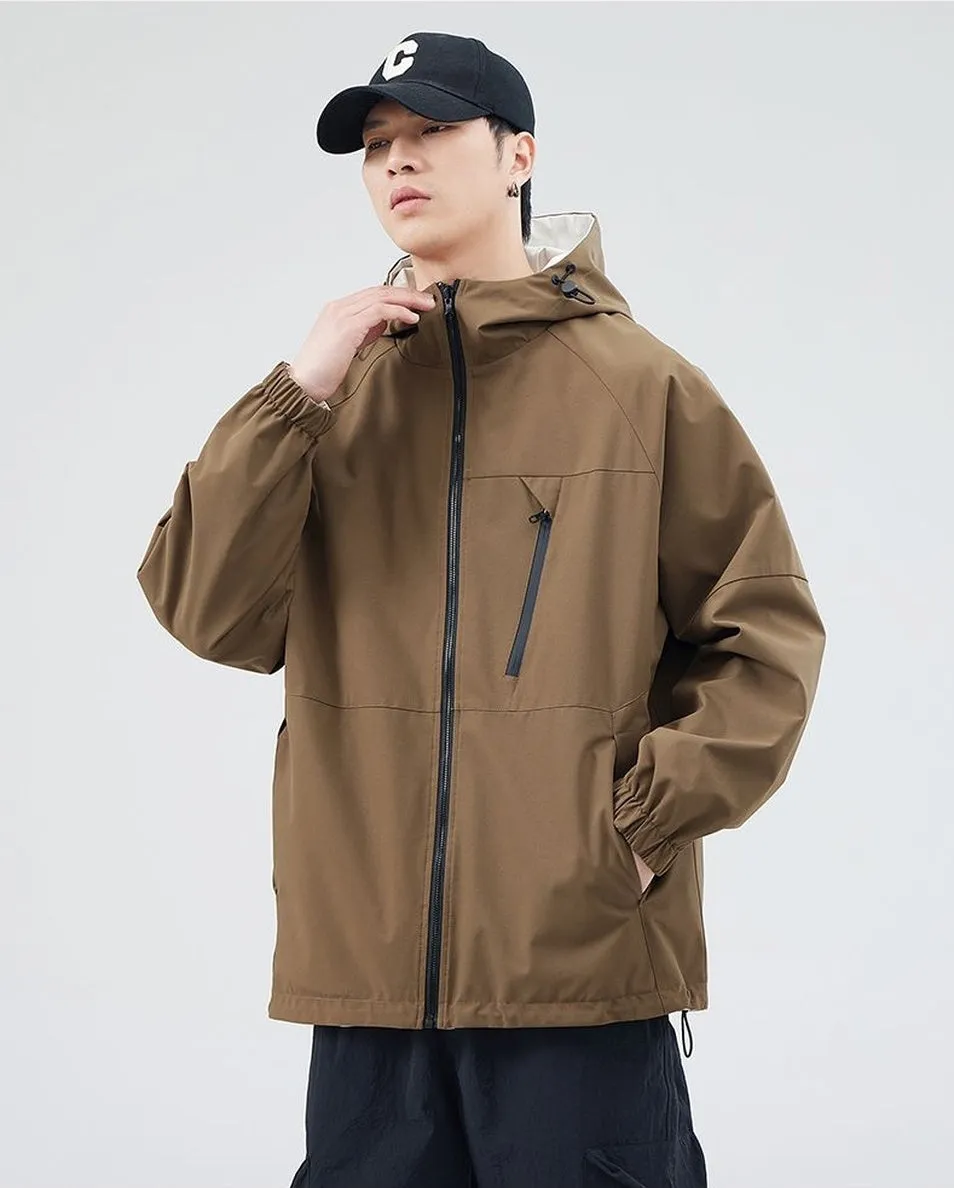 Stylish Windproof Raincoat Featuring a Drawstring Hem for Men
