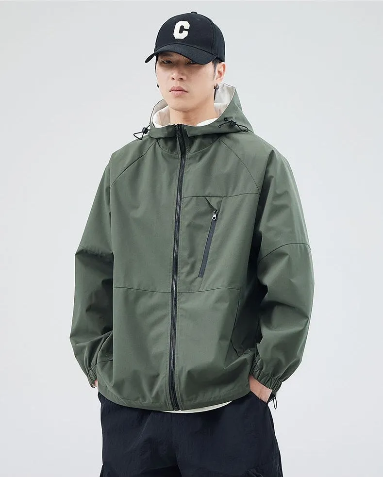 Stylish Windproof Raincoat Featuring a Drawstring Hem for Men