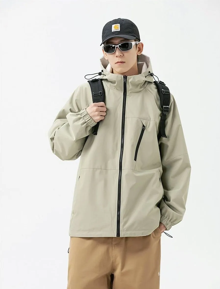 Stylish Windproof Raincoat Featuring a Drawstring Hem for Men