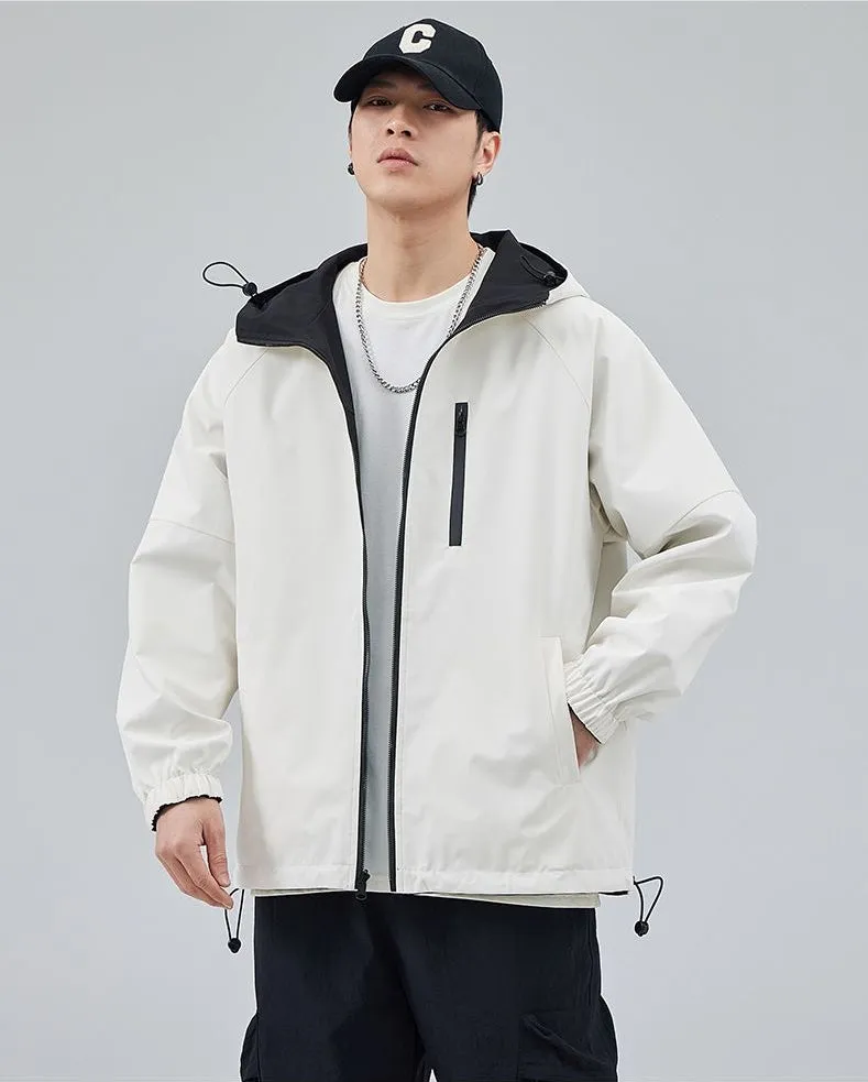 Stylish Windproof Raincoat Featuring a Drawstring Hem for Men