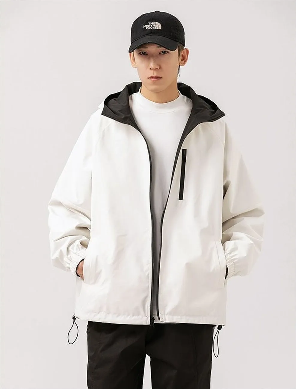 Stylish Windproof Raincoat Featuring a Drawstring Hem for Men