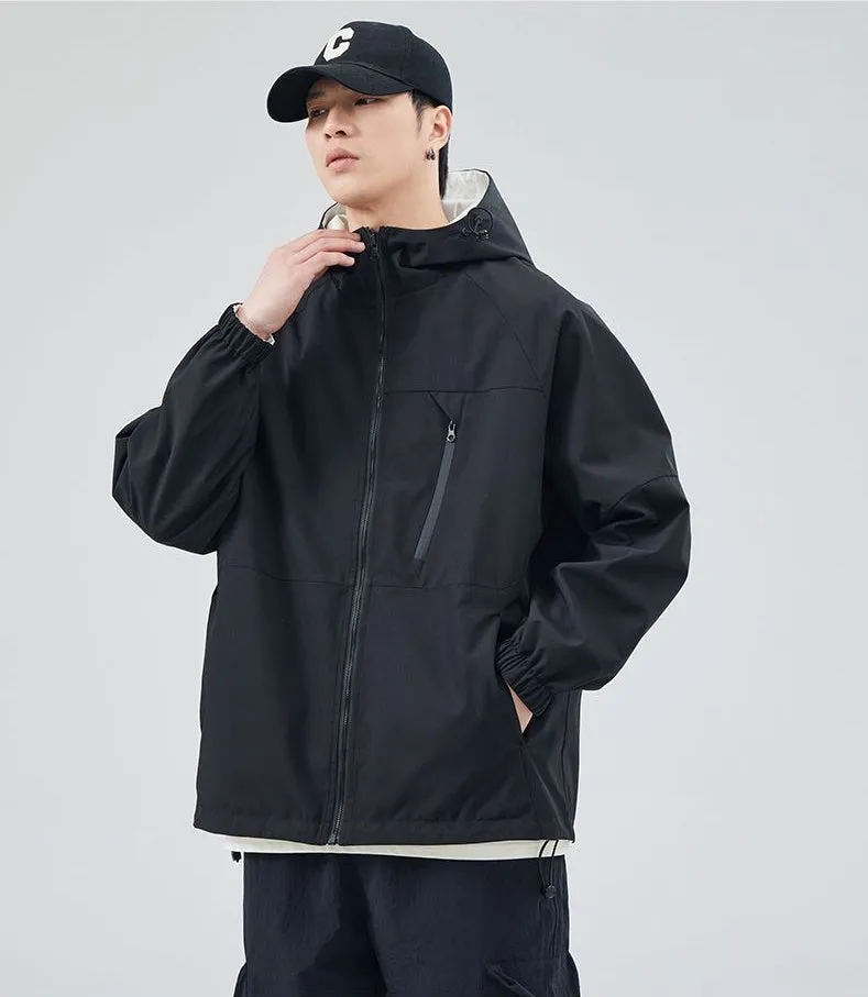 Stylish Windproof Raincoat Featuring a Drawstring Hem for Men