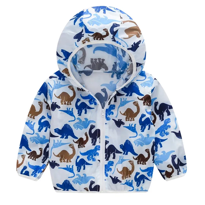 Summer boys Cartoon Handprint Hooded Windbreaker