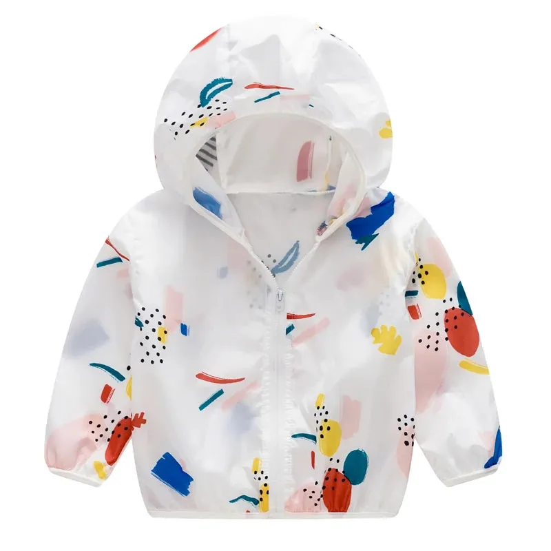 Summer boys Cartoon Handprint Hooded Windbreaker