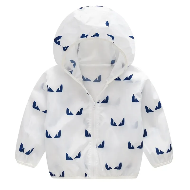 Summer boys Cartoon Handprint Hooded Windbreaker