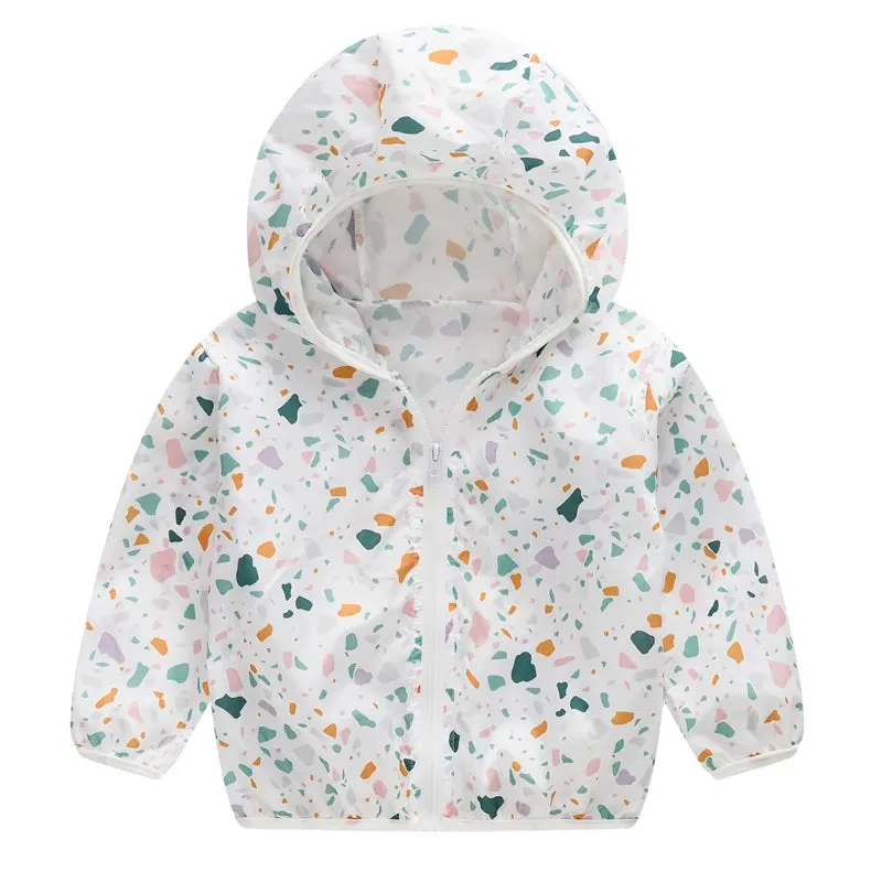 Summer boys Cartoon Handprint Hooded Windbreaker