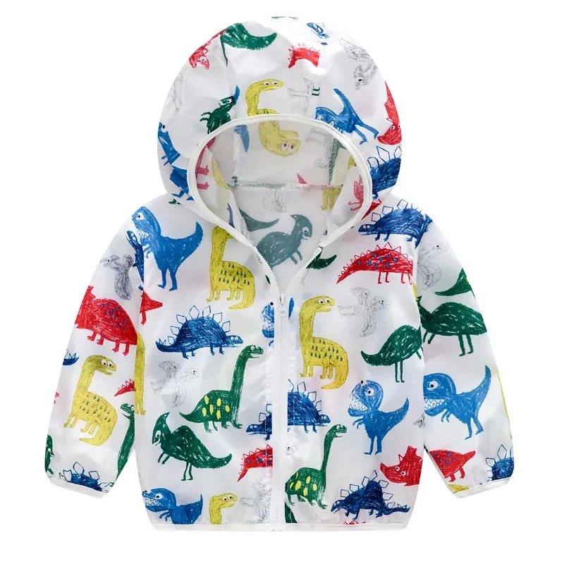 Summer boys Cartoon Handprint Hooded Windbreaker