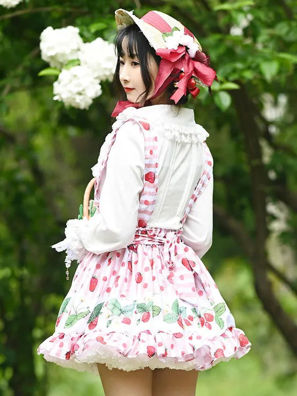 Sweet Lolita Overskirt Lace Pink Fruit Floral Print Leaf Pattern Lolita Mini Skirts