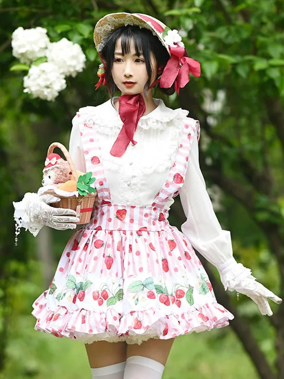 Sweet Lolita Overskirt Lace Pink Fruit Floral Print Leaf Pattern Lolita Mini Skirts