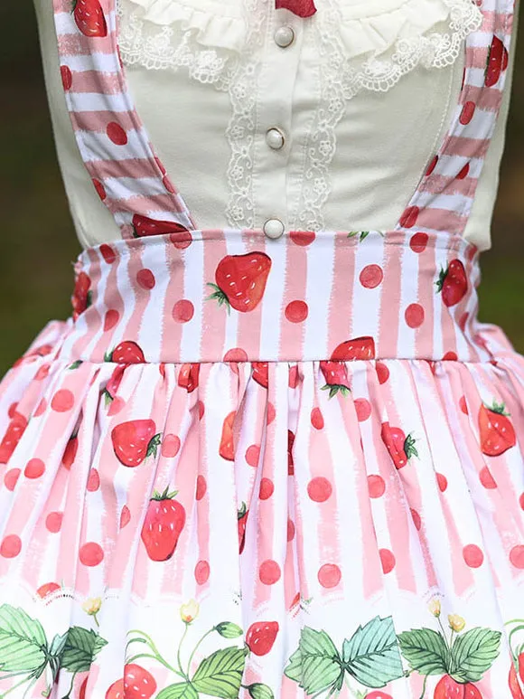 Sweet Lolita Overskirt Lace Pink Fruit Floral Print Leaf Pattern Lolita Mini Skirts