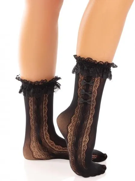 Sweetheart Lace Ankle Socks - Black - One Size