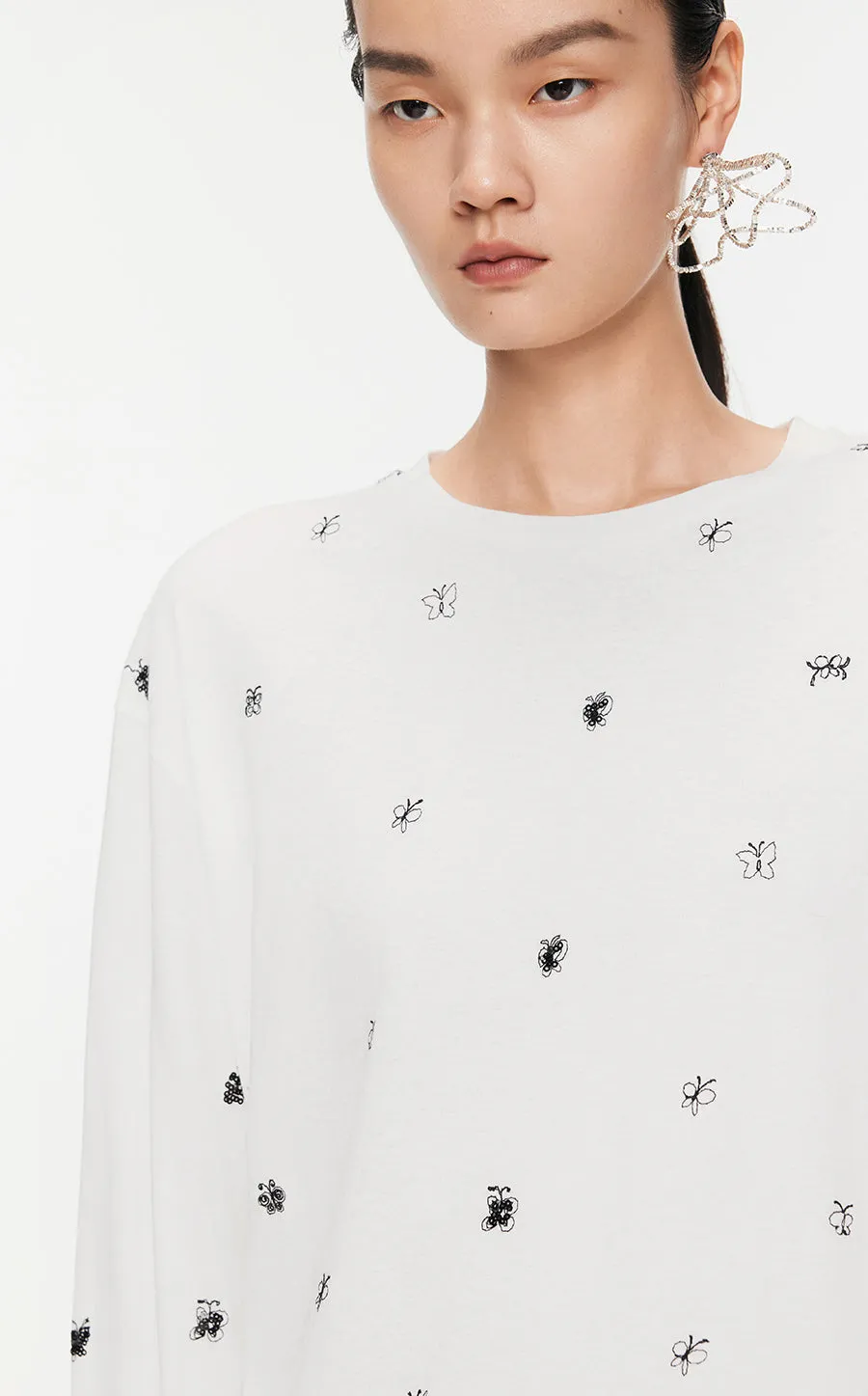 T-Shirt/JNBY Embroidered Micro Elastic Long-Sleeve T-shirt