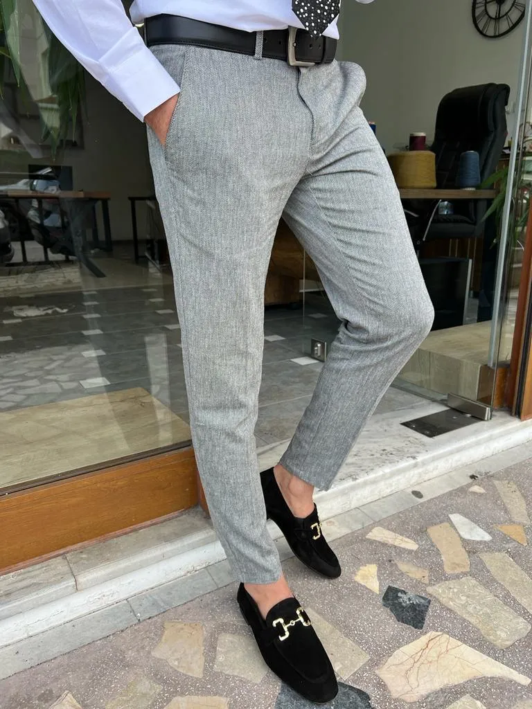 Tampa Gray Slim Fit Linen Pants for Men