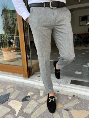 Tampa Gray Slim Fit Linen Pants for Men
