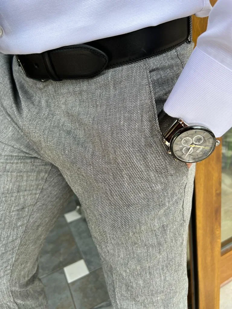 Tampa Gray Slim Fit Linen Pants for Men