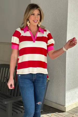 The Riviera Collared Top In Red
