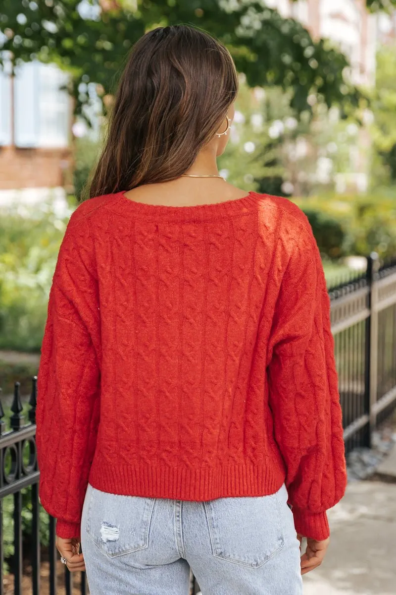 The Winter Cable Knit Sweater - Red - FINAL SALE