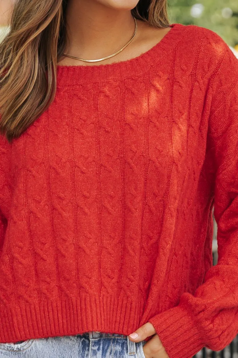 The Winter Cable Knit Sweater - Red - FINAL SALE