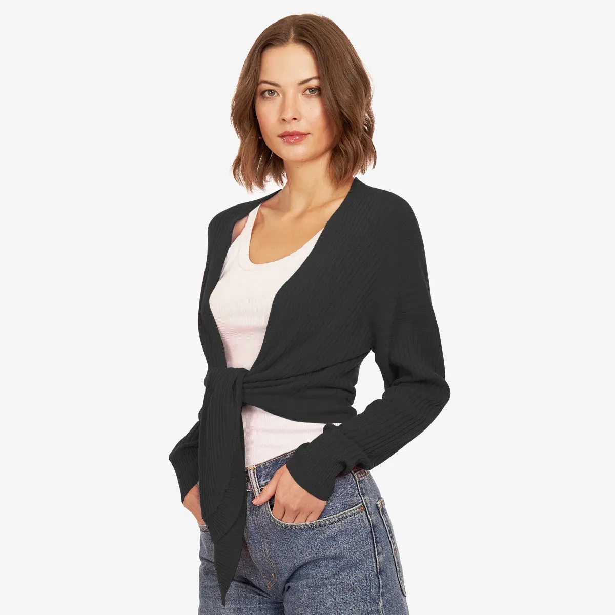Tie-Front Rib Cardigan